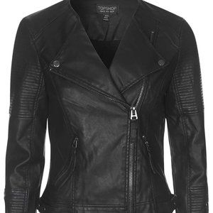 Top Shop Faux Leather Quilted Detail Biker Jacket, Size 6 (small)